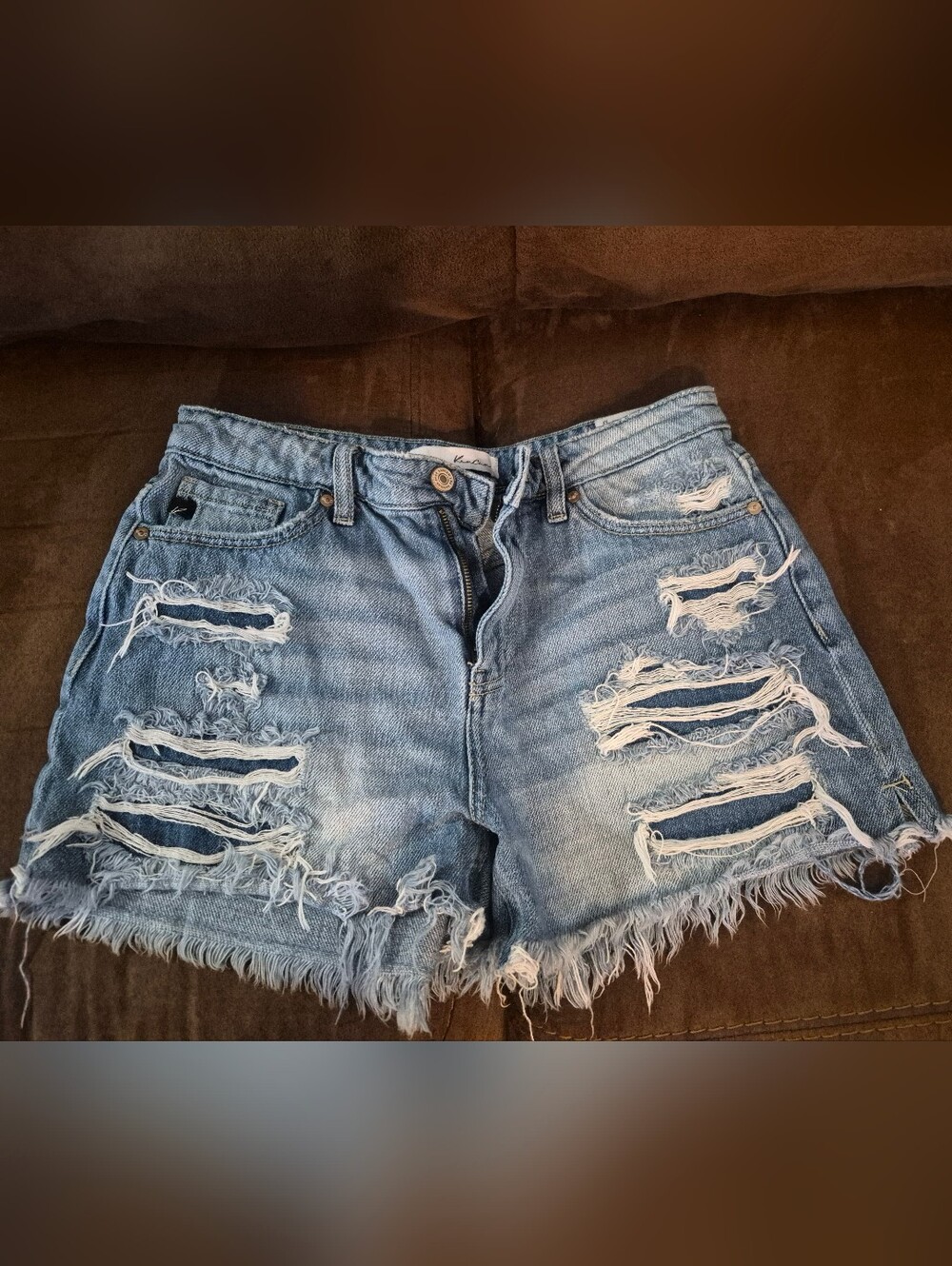 KanCan Distressed Light Blue High-Rise Denim Shorts